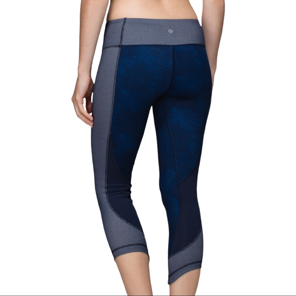 Lululemon Wunder Under Crop Sashiko Cross Inkwell Blue Women's 4